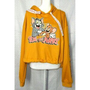 Tom & Jerry Pullover Hoodie Sweatshirt MUSTARD Yellow CROPPED DRAWSTRING 3X